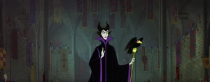 Maleficent with he pet raven, Diablo.