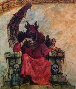 An artwork of the Horned King sitting on his throne as seen in the end credits of Disney's The Black Cauldron.