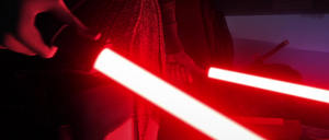 Ventress grips onto her twin blades in her search.