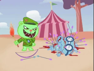 Fliqpy laughing at a dead Sniffles.