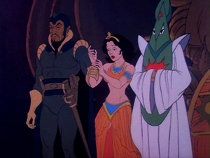 Ming the Merciless with Dale Arden in the Filmation "Flash Gordon" animated series.