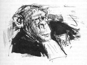 A illustration of Mi Zaïus as a chimpanzee by Jacques Pecnard for an illustrated French version of the novel from 1971.