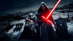 Kylo Ren and the First Order on a promotinal banner for The Force Awakens.