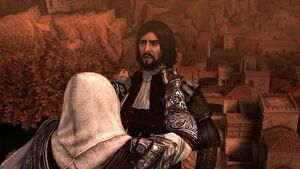 Ezio letting Cesare fall to his death.