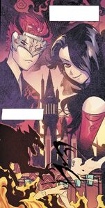 Adam with Cinder, during the Battle of Beacon in the RWBY comic book series.