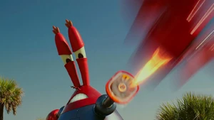 Mr. Krabs prevents Burger-Beard to banish them again.