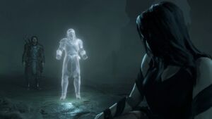 Celebrimbor attempting to negotiate with Shelob for his ring, telling her he will bring Sauron in chains.