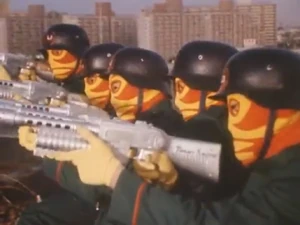 Majin Combatants lined up in a firing squad.