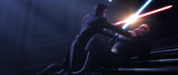 Before the Count could regain his feet, Anakin fell upon him with a series of overhand power blows, pressing him into the stairs.