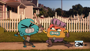 Gumball and Tobias fighting with their "swords."