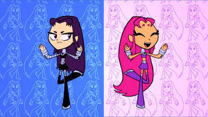Blackfire and Starfire partying together.