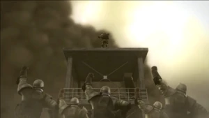 G Corp soldiers cheer with Bruce in his Tekken 6 ending.