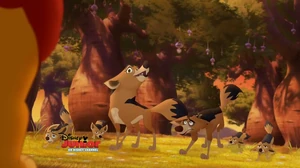 Goigoi and his family being confronted by Simba
