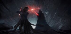 Concept art of Kylo Ren fighting Darth Vader for the Colin Trevorrow's Star Wars: Episode IX Duel of the Fates.