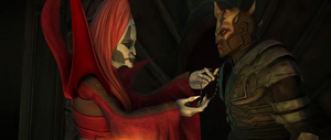 Savage given a magic talisman to find Maul by Mother Talzin.