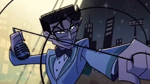 Vincent's evil grin, as he prepares to strangle his producers to death.