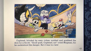 King Dice watching as Cuphead literally throws everything on the line.