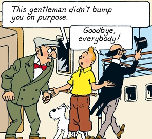 Rastapopoulos encounters Tintin, aboard the Isis.