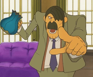 Don Paolo, as Chelmey, accusing Layton for Simon's "murder."