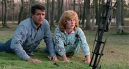 One of the Lawnmower's Cylinder Blades next to Roy and Kelly after it's demise