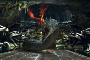 The Basilisk attacked by Fawkes.