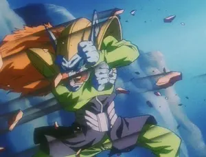 Dr. Myuu braces himself as Goku attacks Super 17.
