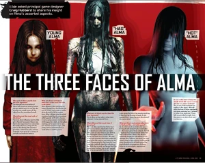The three faces of Alma throughout the trilogy.