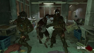 Two zombified SDC solders pursuing a survivor in Die Rise