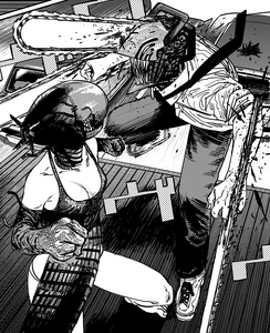 Denji facing off Reze.