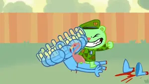 Fliqpy killing Lumpy by twisting his head off.