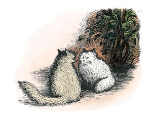 Snowbell in the novel, along with his friend, The Angora Cat