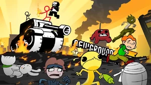 The Dark Lord about to kill the Tankman from Newgrounds while the Chosen One is terrified.