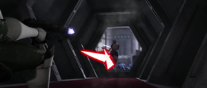 Ventress makes her escape at the end of the detention level.