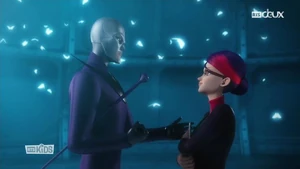 Hawk Moth about to akumatize Nathalie.