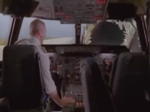 Appearing in front of the plane.