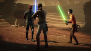 Maul was left with the location of Chopper Base on Atollon, and tracked Ezra and Kanan down on the planet.