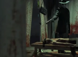 Skull Face shoots one of his experiments.