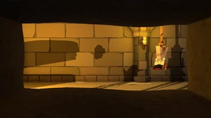 Stapler in the shadows about to staple an unfortunate Koopa Troopa, with Bowser being forced to watch.