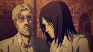 Zeke and Eren talking about the Ackerman lineage and Mikasa's feelings.