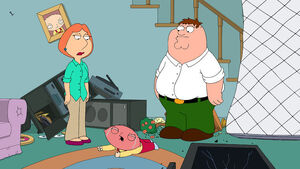 Stewie losing his temper and throwing a temper tantrum after Peter and Chris destroyed the living room and the TV while playing Unga Bunga