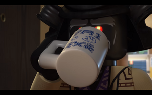 Garmadon drinking coffee