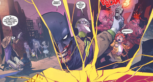 The Joker killing a little girl's family on an alley, mimicking the Wayne couple's murder, shortly before his death.