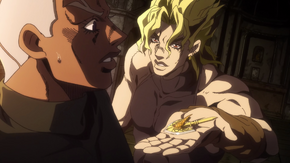 DIO giving Pucci a Stand Arrow.