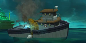 The Deep One destroying a boat.