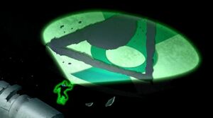 Green Lantern (John Stewart) discovers the Legion of the Third Eye's symbol on one of the remains of a damaged G-class cruiser.