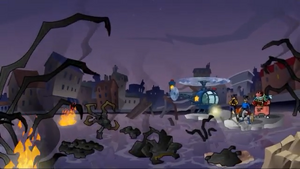 Clockwerk's death as his parts finally decay after countless years, bringing an end to his dreaded curse over the Cooper family once and for all.