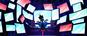 Vox laughing at the concept of Alastor dying in the oncoming battle.