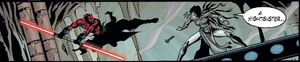 Mighella throws her blade to the side.