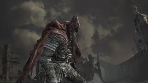 SlaveKnightGael2.jpg (108 KB) Gael defeat for first time and bleeding the Dark Soul.