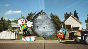 Gumball, Darwin and Mr. Small opening the Void.